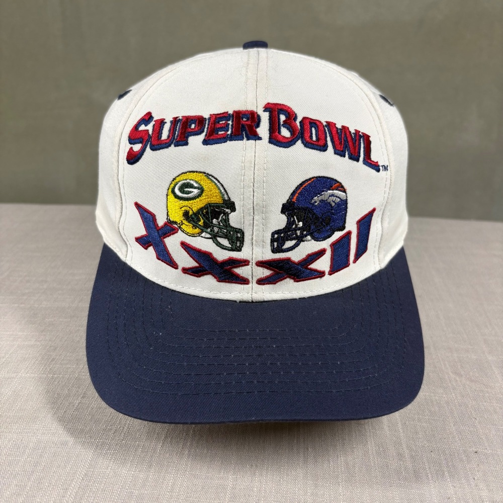 Vintage Logo 7 Super Bowl XXXII Hat Mens Green Bay Packers Denver Broncos White